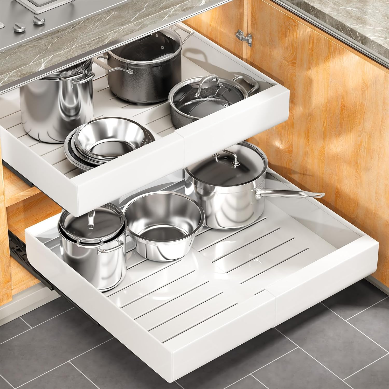 HASTHIP® Under Sink Organizer Expandable Pull Out Basket Storage Organizer, 12.5-20'' Adjustable Width, Smooth Gliding, No Drill Self Adhesive Organizer Drawer for Shelf, Cabinet HASTHIP® Under Sink Organizer Expandable Pull Out Basket Storage Organizer, 12.5-20'' Adjustable Width, Smooth Gliding, No Drill Self Adhesive Organizer Drawer for Shelf, Cabinet
